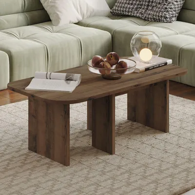Obrázok produktu pre Skye Decor, luxusná sada konferenčných stolíkov (2 kusy), v štýle starožitného orechového dreva, 90 x 35 x 45 cm | 100 % melamínom potiahnutá drevotriesková doska, hrúbka: 18 mm | Ideálne do moderných interiérov, elegantné a funkčné.