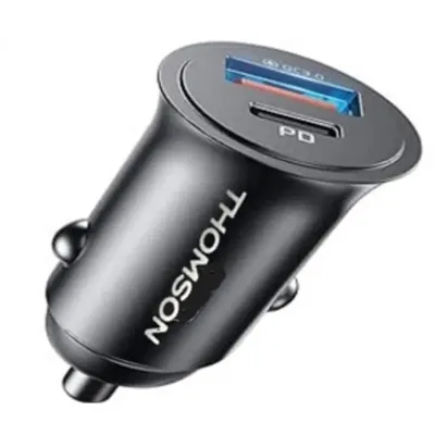 Image de Chargeur pour voiture – THOMSON – Compact – USB-A + USB-C – 18 W + PD 20 W