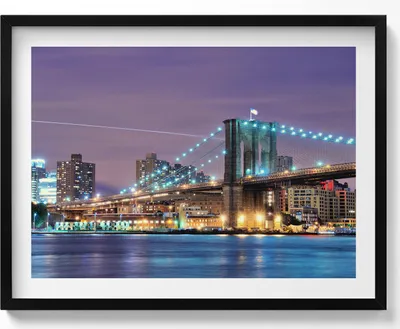 Produktbild von Brooklyn-Brücke– Wandbild mit Rahmen – Gerahmtes Bild  – Wanddekoration – 80x60 cm –  Schwarz Rahmen
