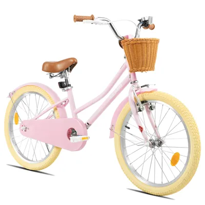 Produktbild von Mädchenfahrrad 20 Zoll Prinzessin mit Stützrädern, Doppelbremse, Kettenschutz & Weidenkorb