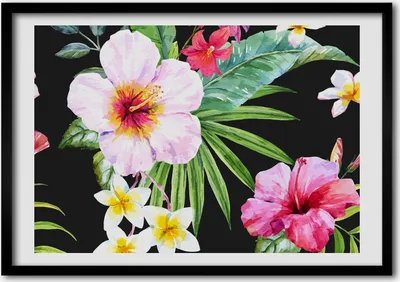 Produktbild von Bild - Bilder - Bilderrahmen - 70 cm x 50 cm - MDF-Rahmen, Wandkunst Hawaii-Blumen