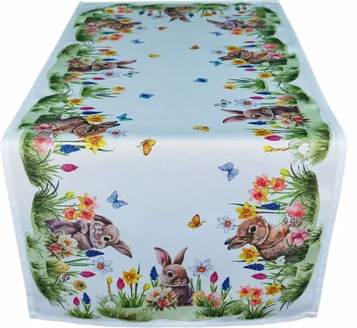 Produktbild von Tischdecke Tischläufer Druck Osterhase Blumenwiese Ostern 40 x 90 cm