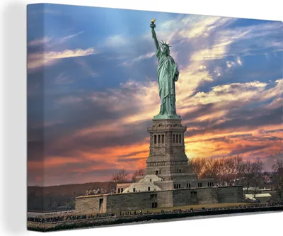 Obrázek produktu pro OneMillionCanvasses® - Výtisky na plátně - 140x90 cm, Socha Svobody v New Yorku při západu slunce, nástěnné umění tisk nástěnné dekorace
