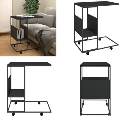 Zdjęcie produktu dla vidaXL Stolik boczny na kółkach czarny 55x36x63,5 cm Materiał drewnopochodny - Stolik boczny - Stoliki boczne - Stolik kawowy - Stolik pod sofę