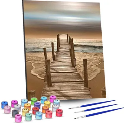 Produktbild von Rubye® Malen nach Zahlen Erwachsene und Kinder [Sonnenuntergang] - DIY Ölgemälde Leindwand Set - Inklusive Pinsel, Staffelei und Farben - 40 x 50 cm