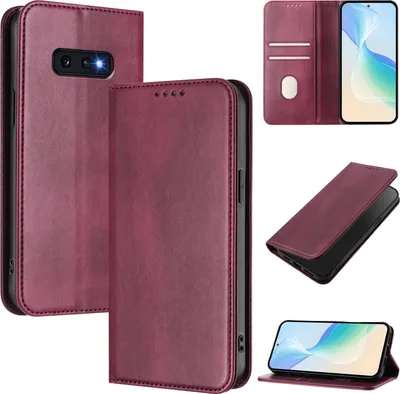 Produktbild von Handyhülle für Samsung Galaxy S10E, Vintage Leder RFID Schutz Kartenfach Standfunktion Magnetische Klapphülle Rot