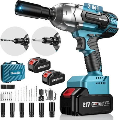 Produktbild von SeeSii WH700 Akku Schlagschrauber 650Nm Bürstenlos 21V 2x 4.0Ah 1/2" Profi Set