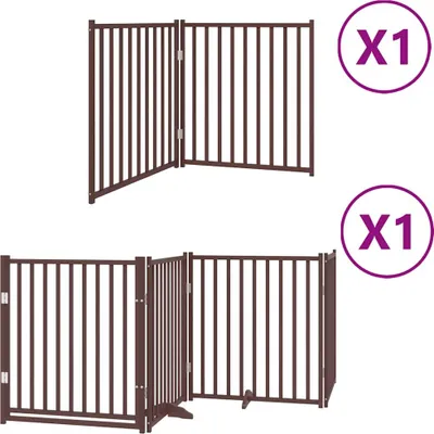 Image de vidaXL Porte pour chien 6 pièces avec porte Pliable Marron 480 cm Bois de peuplier