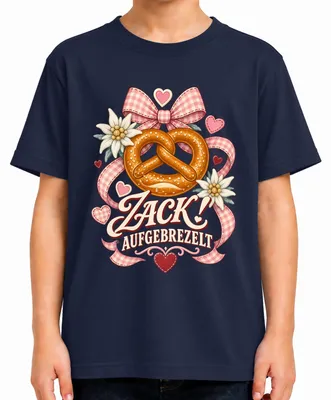 Zdjęcie produktu dla Zack! Koszulka z motywem brezelka, koszulka w stylu ludowym "Edelweiß", spodnie skórzane, sukienka "Dirndl", koszulka dziecięca, kolor granatowy, rozmiar 104