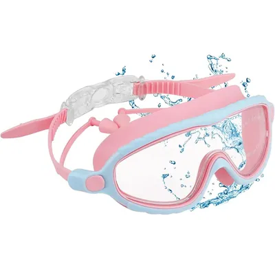 Produktbild von Kinder Schwimmbrille mit Nasenschutz und Ohrstöpseln, 180° Panorama, Anti-Beschlag, Anti-Leck, Anti-UV, verstellbar, für Kinder 4–13 Jahre