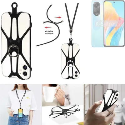 Produktbild von K-S-Trade 3in1 Handykette Handyband Handykordel Halsband Smartphone-Ring Handy-Ring kompatibel mit Oppo A98 5G Fingerhalterung Handyring Tischständer