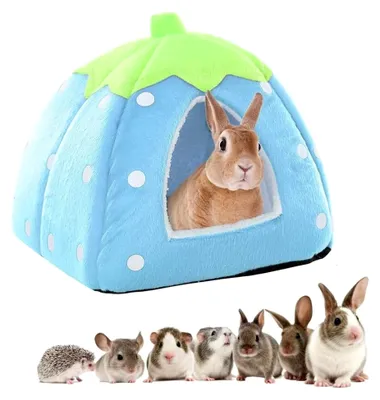 Produktbild von Winterhaus für Kleintiere, multifunktionales warmes Bett, gemütliches Kleintierbett für Zwergkaninchen, Chinchillas, Hamster (Blau, S)