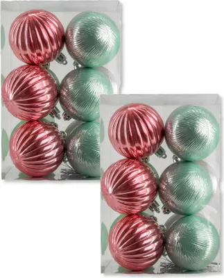 Produktbild von Kunststoff Weihnachtskugel rosa/mint 2 Sets - 24 Stück Ø 6cm Deko Kugel Christbaumschmuck Mix Matt Gemustert Glänzend
