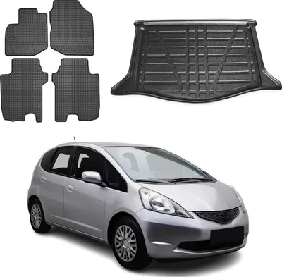 Image de Tapis & bac de coffre Set pour Honda Jazz 2008-2015 Caoutchouc TPE Noir 5x