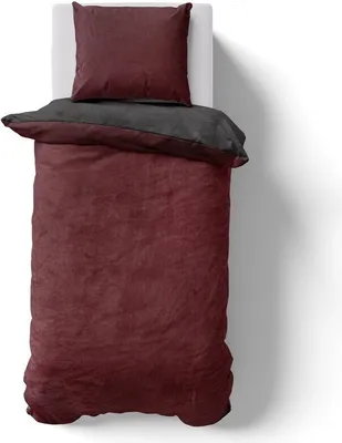 Produktbild von Flausch Wende Bettwäsche 135x200 80x80 cm Cashmere Touch Plüsch Anthrazit-Bordeaux
