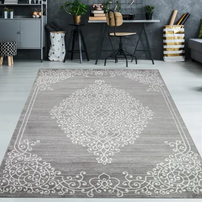Obrázek produktu pro Moderní koberec s lesklou přízí v odstínu šedé a krémové, rozměry – 120 x 160 cm