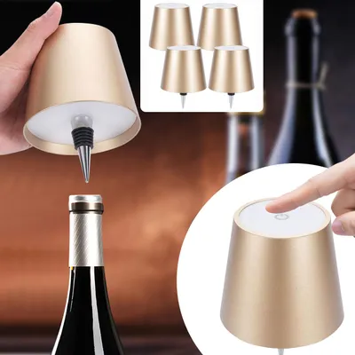 Produktbild von 4er-Set Edle Akku Flaschenlampe Gold: Dimmbar, 3 Lichtfarben: Verwandelt Flaschen in stimmungsvolle Leuchten