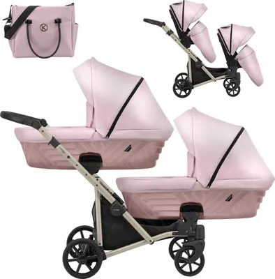 Produktbild von Kinderwagen IVENTO DUO 2 in 1 Komplettset Zwillingskinderwagen Geschwisterwagen Zwillingsbuggy Doppelkinderwagen (Pink Metalic Rahmenfarbe: champagne)