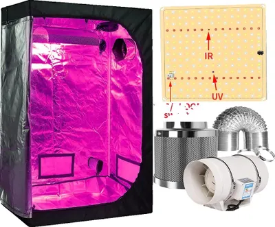 Immagine prodotto di Sistema di coltivazione idroponica, lampade LED a spettro completo, kit completo di tenda di coltivazione, pacchetto C, kit 50x50x100cm