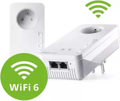 Produktbild von Devolo Magic 2 WiFi 6 next - Starter Kit, 3000 Mbit/s, IEEE 802.3u, IEEE 802.11a, IEEE 802.11b, IEEE 802.11g, IEEE 802.11n, IEEE 802.11ac, IEEE 802.11ax,..., Typ E, Gigabit Ethernet, 10,100,1000 Mbit/s, Wi-Fi 6 (802.11ax)