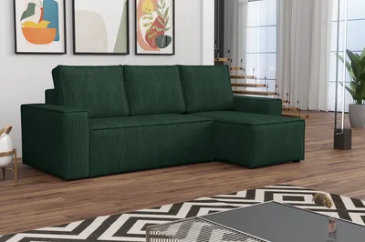 Produktbild von MR GROUP Ecksofa L Form Bergamo 240 x 142 cm mit Schlaffunktion und Bettkasten Couch Cord Schlafsofa Schlafcouch Sofa universale Seite, grün