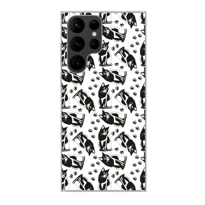 Produktbild von MuchoWow® Handyhülle Schutzhülle Hülle für Samsung Galaxy S22 Ultra Muster - Katze - Schwarz - Weiß - Jungen - Mädchen - Kinder - Kind Silikon Softcase Handy Hülle - Abbildung