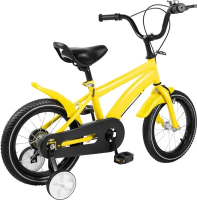 Obrázek produktu pro Dětské kolo – s pomocnými kolečky – 35 cm kola – ocelový rám – nastavitelné sedlo – dvojité V-brzdy – pro výšku 100–115 cm (2–4 roky) – 7,5 kg – žluté