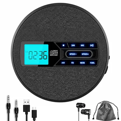 Produktbild von Portable CD Player mit Akku, Anti-Shock CD Gerät mit USB Anschluss, AUX Eingang, A-B Wiederholung und Geschwindigkeitsregelung für Musikliebhaber