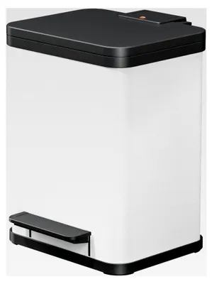 Produktbild von Öko duo Plus M Tret-Mülltrenner - freistehender Doppelmülleimer mit 2 x 9 Litern aus Stahlblech - Mülltrennsystem mit sanft schließendem Deckel - 2-fach Abfalltrenner für die Küche - Weiß