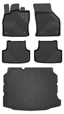 Image de Tapis en caoutchouc + bac de coffre pour SEAT Leon III 2012-2020 (hayon, plancher fixe) – 5 pièces, noirs, sur mesure