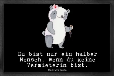 Produktbild von Mr. & Mrs. Panda Bodenvorleger Vermieterin Herz 40 x 60 cm - Schwarz - Geschenk, fußmatte, Schmutzmatte, Fußabstreifer, Schmutzfangmatte, Eingangsteppich