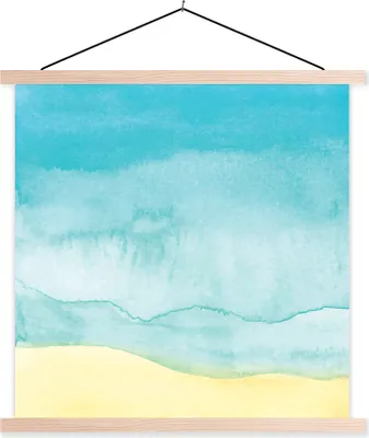 Produktbild von MuchoWow® Textilposter Strand - Meer - Aquarell 40x40 cm mit holzfarbenen Rahmen - Posterleiste