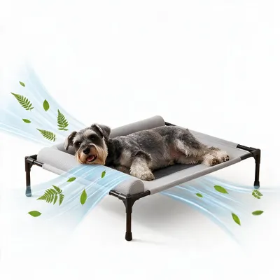 Produktbild von HAUSPROFI Hundeliege Outdoor mit L-förmigem Nackenkissen 66×45×17 cm, Erhöhtes Hundebetten, Hundesofas, Waschbar & Atmungsaktiv, Grau, Größe XL