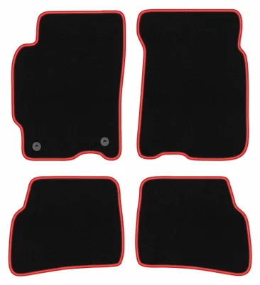 Zdjęcie produktu dla Dywaniki samochodowe welurowe CARLUX-RED do: Mazda 626 V GF (1997-2002, kombi, liftback, sedan) czarne z czerwonym obszyciem, z mocowaniami