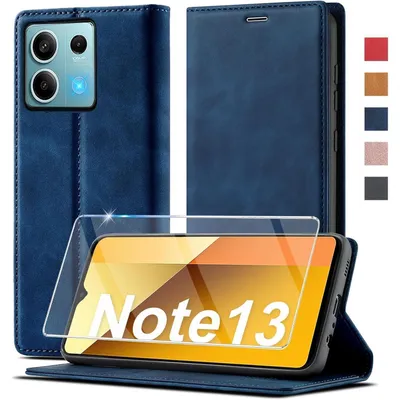 Obrázek produktu pro Obal na mobilní telefon z umělé kůže, skládací, pro Xiaomi Redmi Note 13 5G, modrá, s ochrannou fólií