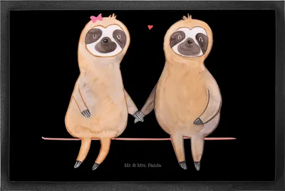 Produktbild von Mr. & Mrs. Panda Fußabstreifer Faultier Pärchen 50 x 75 cm - Schwarz - Geschenk, Relaxen, fußmatte, Liebe, Bodenvorleger, Schmutzfangmatte, Liebespaar, Fußabtreter
