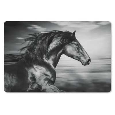 Produktbild von MuchoWow® Schreibtischunterlage Pferd - Tiere - Schwarz - Weiß 60x40 cm - XXL Mauspad - Großes Mauspad