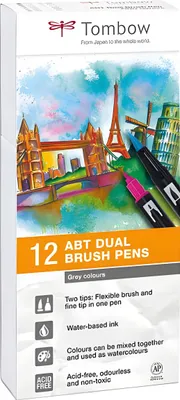 Produktbild von Tombow Brushpen Set Grau - ABT Dual Brush 12 Stück für kreatives Zeichnen