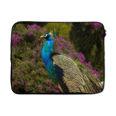 Produktbild von MuchoWow® Laptop Hülle 17 Zoll Laptoptasche Pfau - Blumen - Vogel - Zipper - Schutzabdeckung