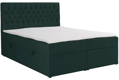 Produktbild von Selsey Daissy – Boxbett 160×200 mit Matratze und Topper, Samt, Flaschengrün