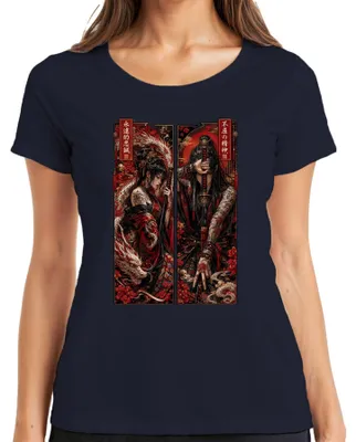Produktbild von Samurai Katana Drache Japan Tattoo Krieger Anime Manga Y2K Yakuza Damen T-Shirt, Navy, 3XL