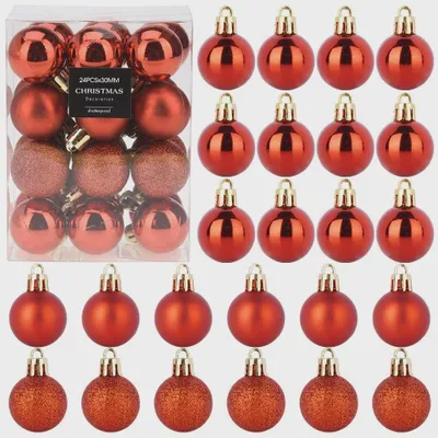 Obrázok produktu pre Nerozbitné červené vianočné ozdoby, 3 cm, sada 24 kusov