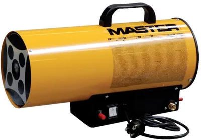 A yellow Master gas heater is shown against a white background.