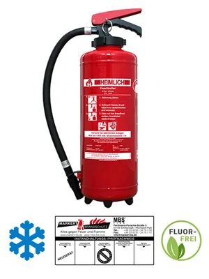 Produktbild von Heimlich S6 HeF-4 fluorfrei Frostsicherer 6L Aufladefeuerlöscher inkl. Haterung u. Plakette