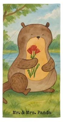 Produktbild von Mr. & Mrs. Panda Strandtuch Otter Blumenstrauß Design - Weiß - Geschenk, Seeotter, See, Handtuch, Niedlich, Süß, Badehandtuch, Großes, Frottee-Handtuch