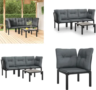 Produktbild von vidaXL 4 tlg. Garten Lounge Set Schwarz und Grau Poly Rattan - Garten Lounge Set - Garten Lounge Sets - Lounge Set - Gartenmöbel Set