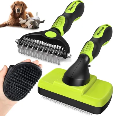 Imagen del producto de Set de cepillos para mascotas, autolimpiantes, de 3 piezas, para gatos y perros, para el cuidado del pelaje