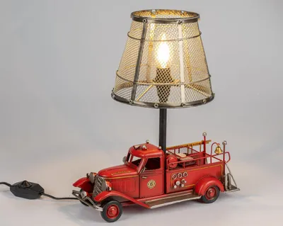Produktbild von formano Feuerwehr Lampe Metall Tischlampe Design Leuchte rot Vintage-Look 37 cm