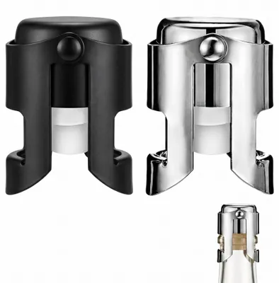 Champagnerverschluss-Set 2er-Pack, luftdicht, schwarz/silber