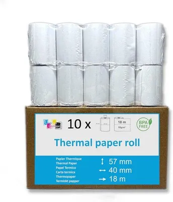 Produktbild von Famanu Thermopapier 10 Rollen 57 x 40 mm - Weiß, BPA-frei